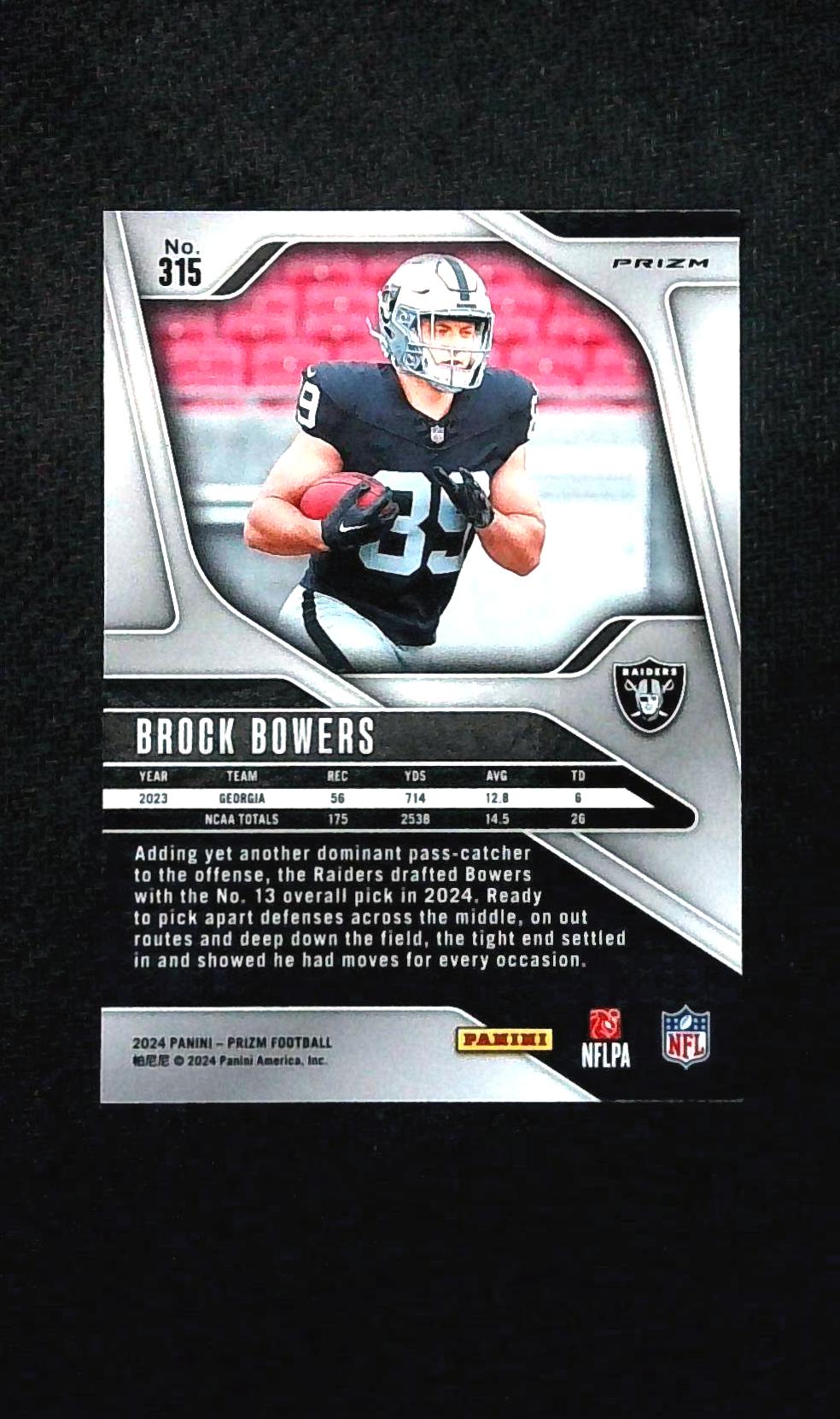 Brock Bowers 2024 Panini Prizm Blue Retail Prizm Rookie Card #315 SSP