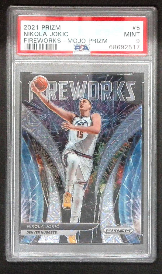 2021-22 Prizm Nikola Jokic Fireworks Mojo Prizm /25 PSA 9