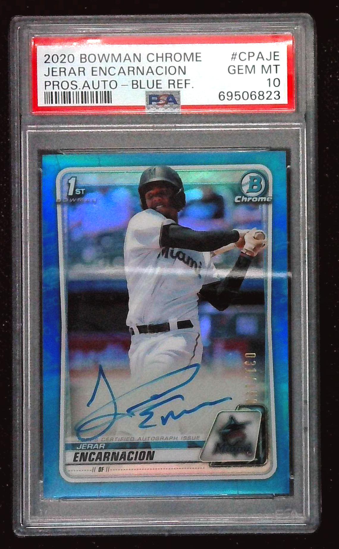 2020 Chrome Prospect Autographs Blue Refractor Jerar Encarnacion /150 PSA 10