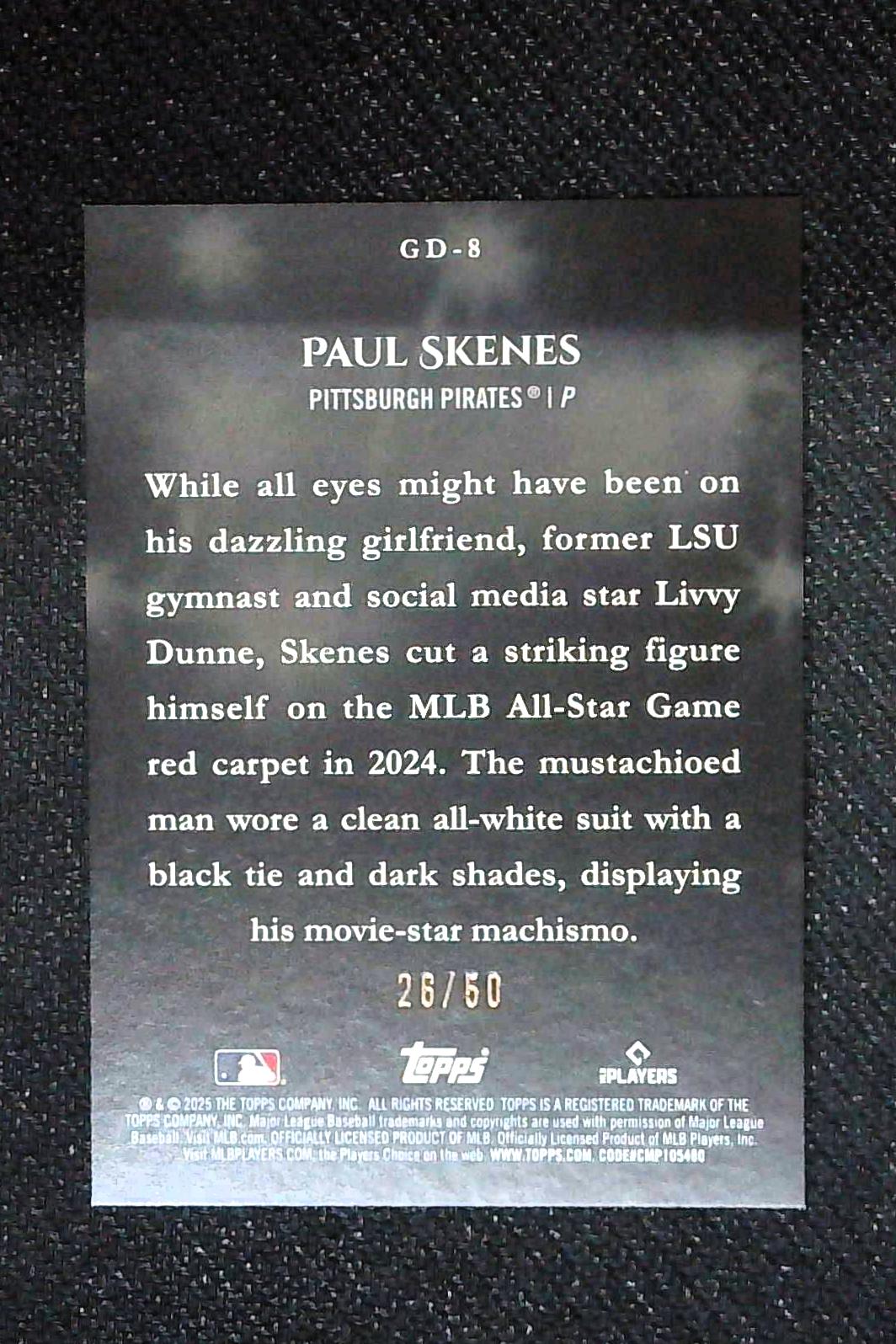 2025 Topps Celebration Paul Skenes Game Day Drip Gold /50