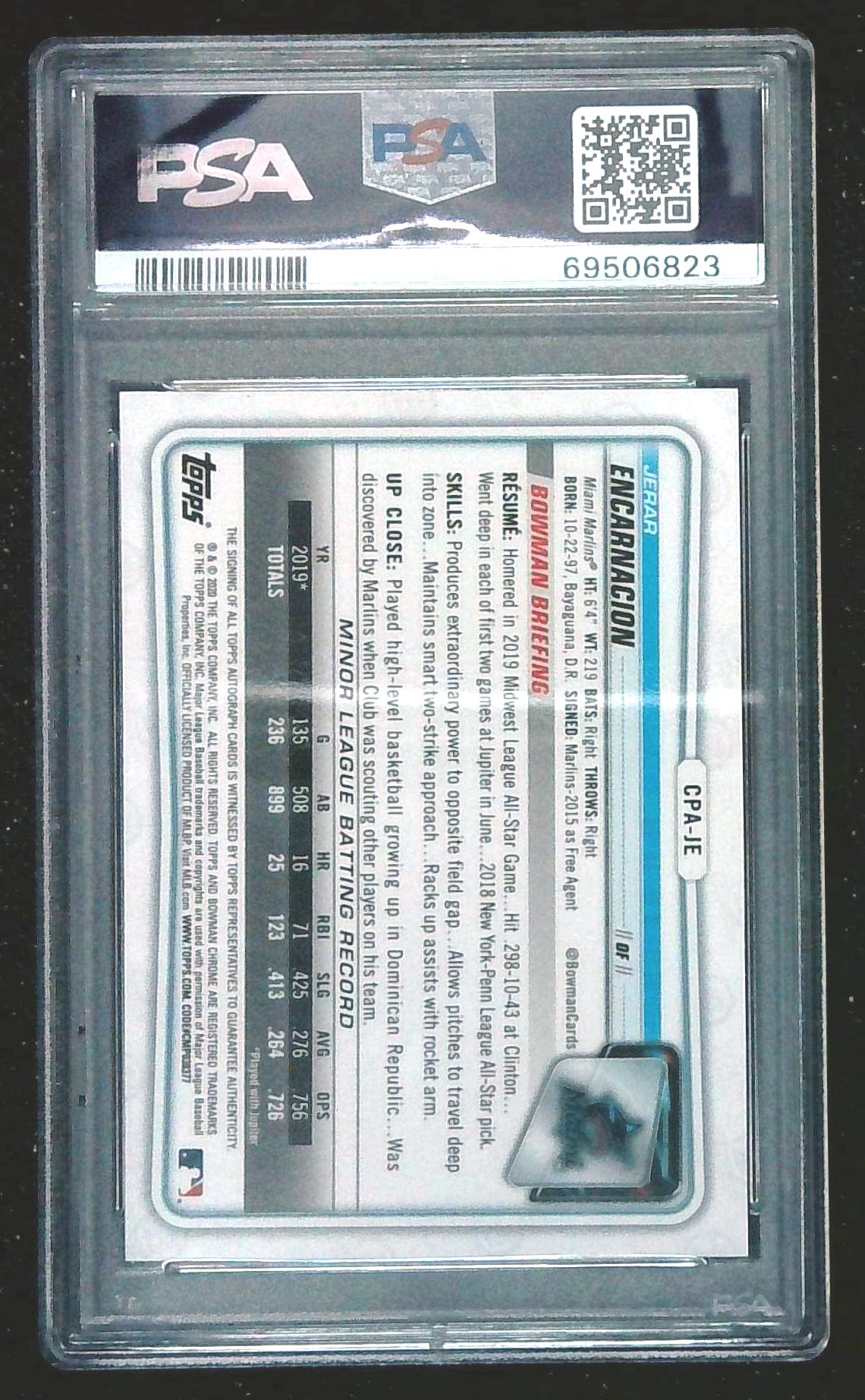 2020 Chrome Prospect Autographs Blue Refractor Jerar Encarnacion /150 PSA 10