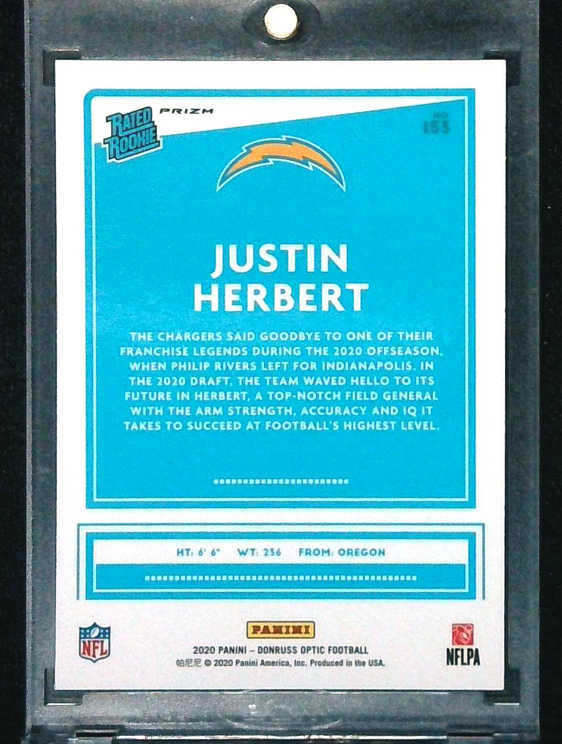 2020 Panini Donruss Optic - Rated Rookies Justin Herbert #153 Holo Prizm (RC)