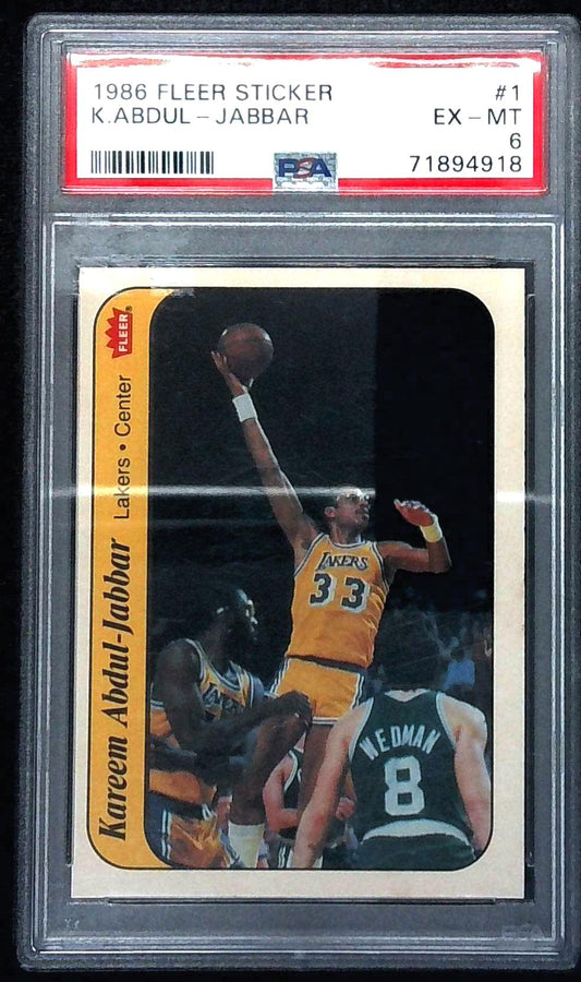 1986 FLEER STICKER #1 KAREEM ABDUL-JABBAR PSA 6