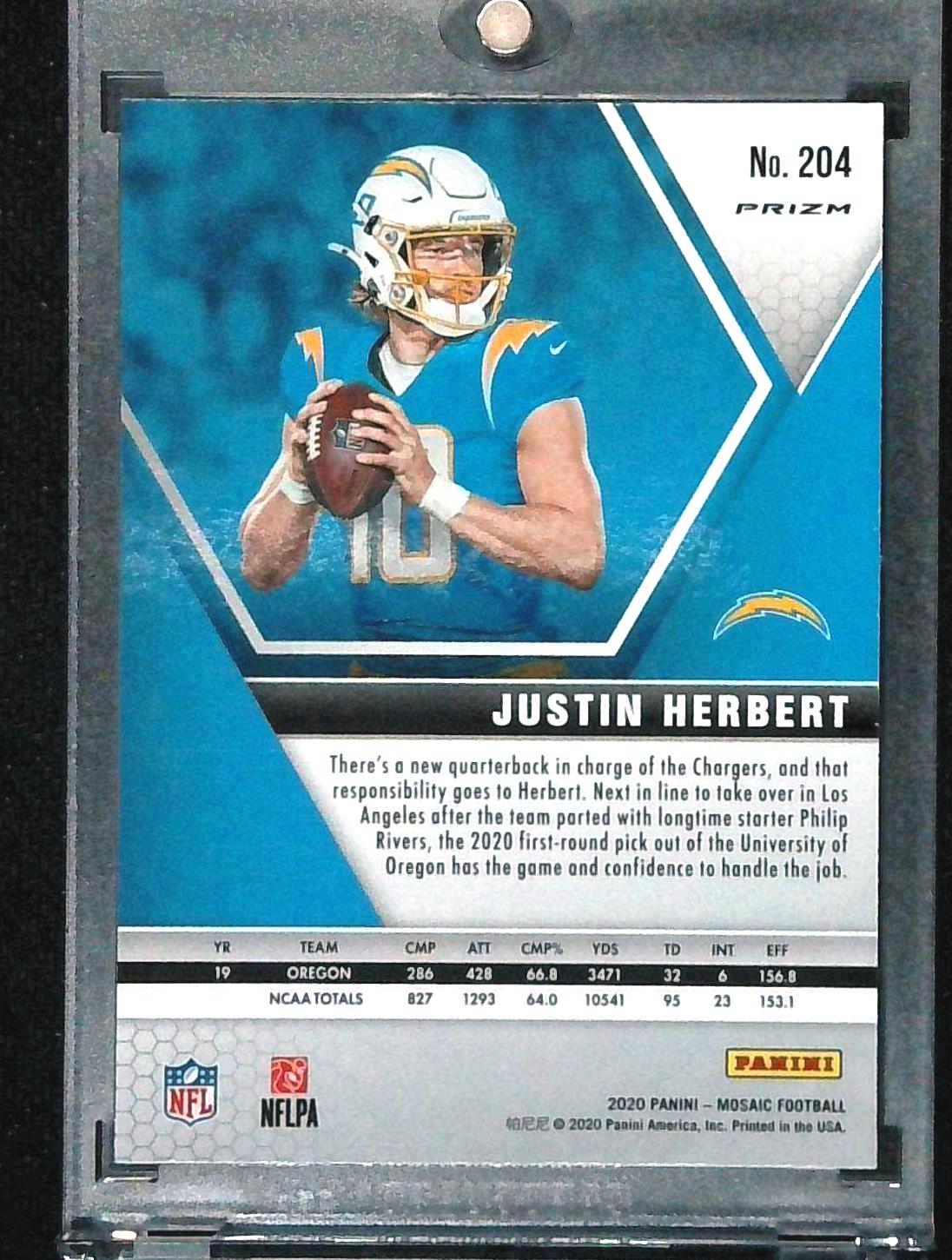 2020 Panini Mosaic Reactive Red Green Justin Herbert Rookie Prizm Chargers #204