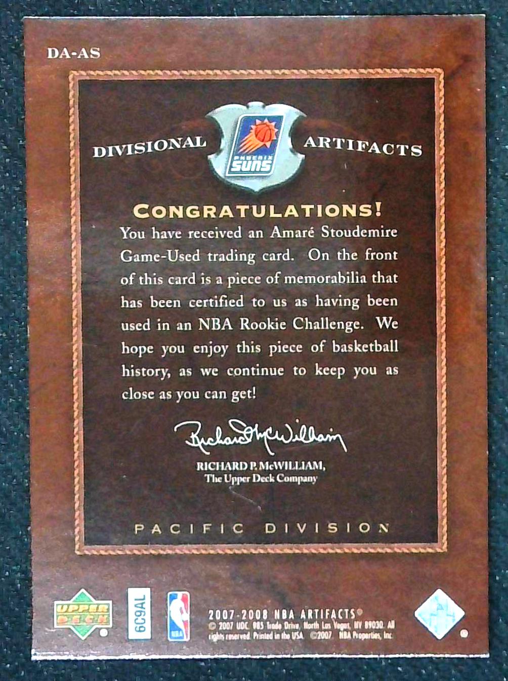 2007-08 Upper Deck Artifacts Divisional Amare Stoudemire Jersey Relic /25