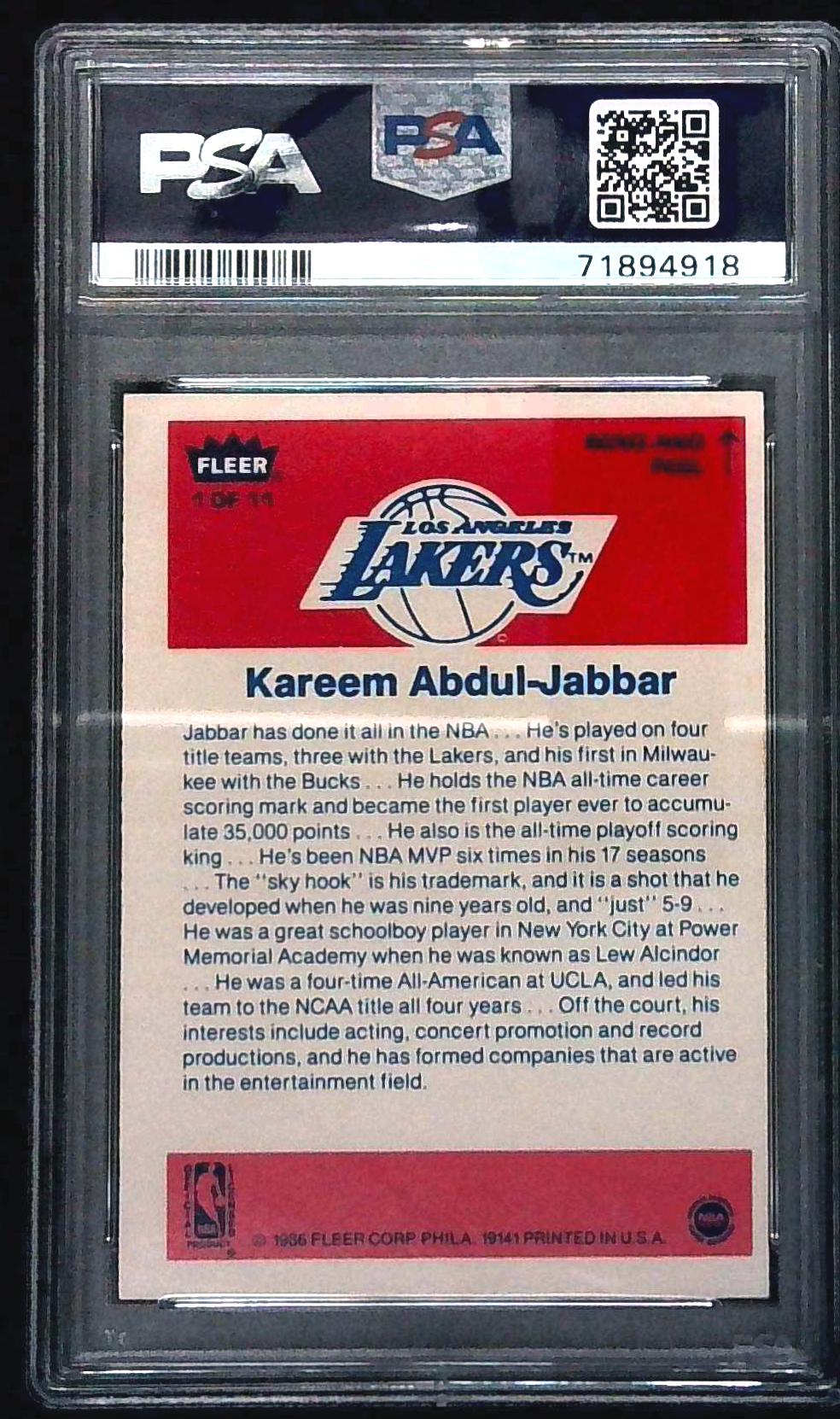 1986 FLEER STICKER #1 KAREEM ABDUL-JABBAR PSA 6