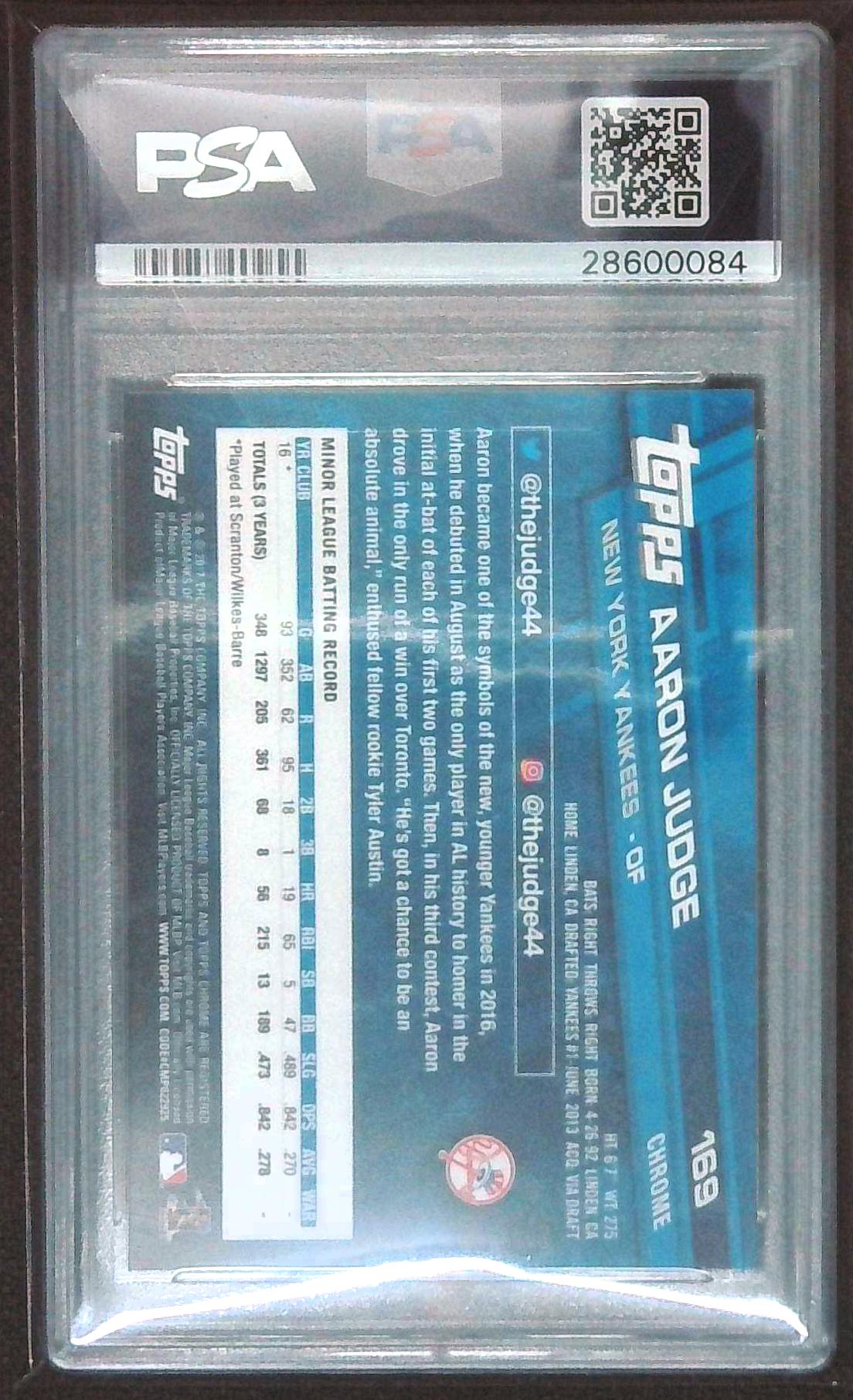 2017 Topps Chrome Aaron Judge RC Rookie #169 Yankees PSA 10 GEM MINT