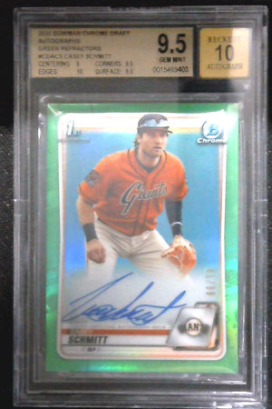 2020 Bowman Draft Casey Schmitt Chrome Auto Green Refractor #81/99 Giants BGS 9.5