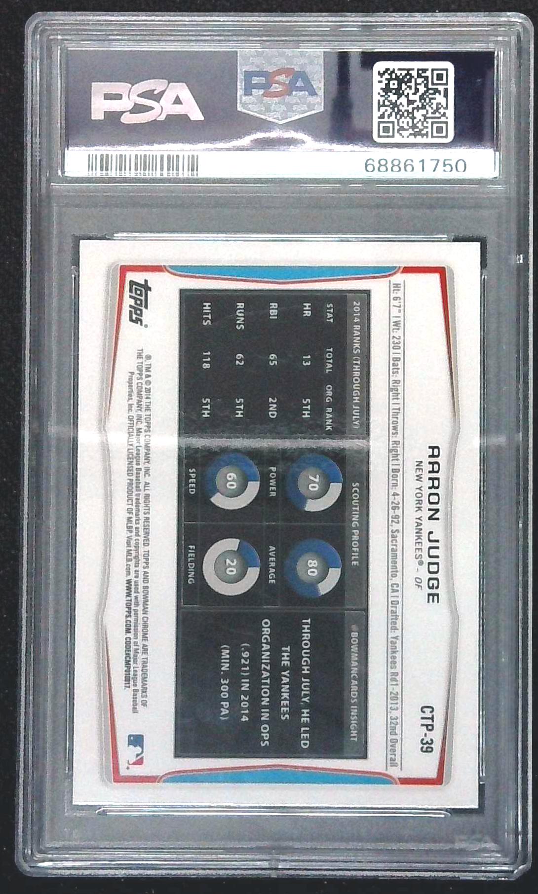 2014 BOWMAN DRAFT TOP PROSPECTS CHROME #CTP39 AARON JUDGE PSA 9