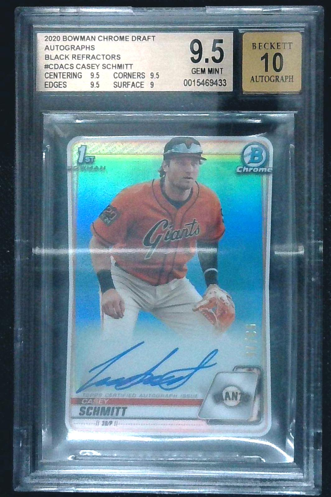 Casey Schmitt 2020 Bowman Draft Chrome 1st Auto Black Refractor /75 BGS 9.5