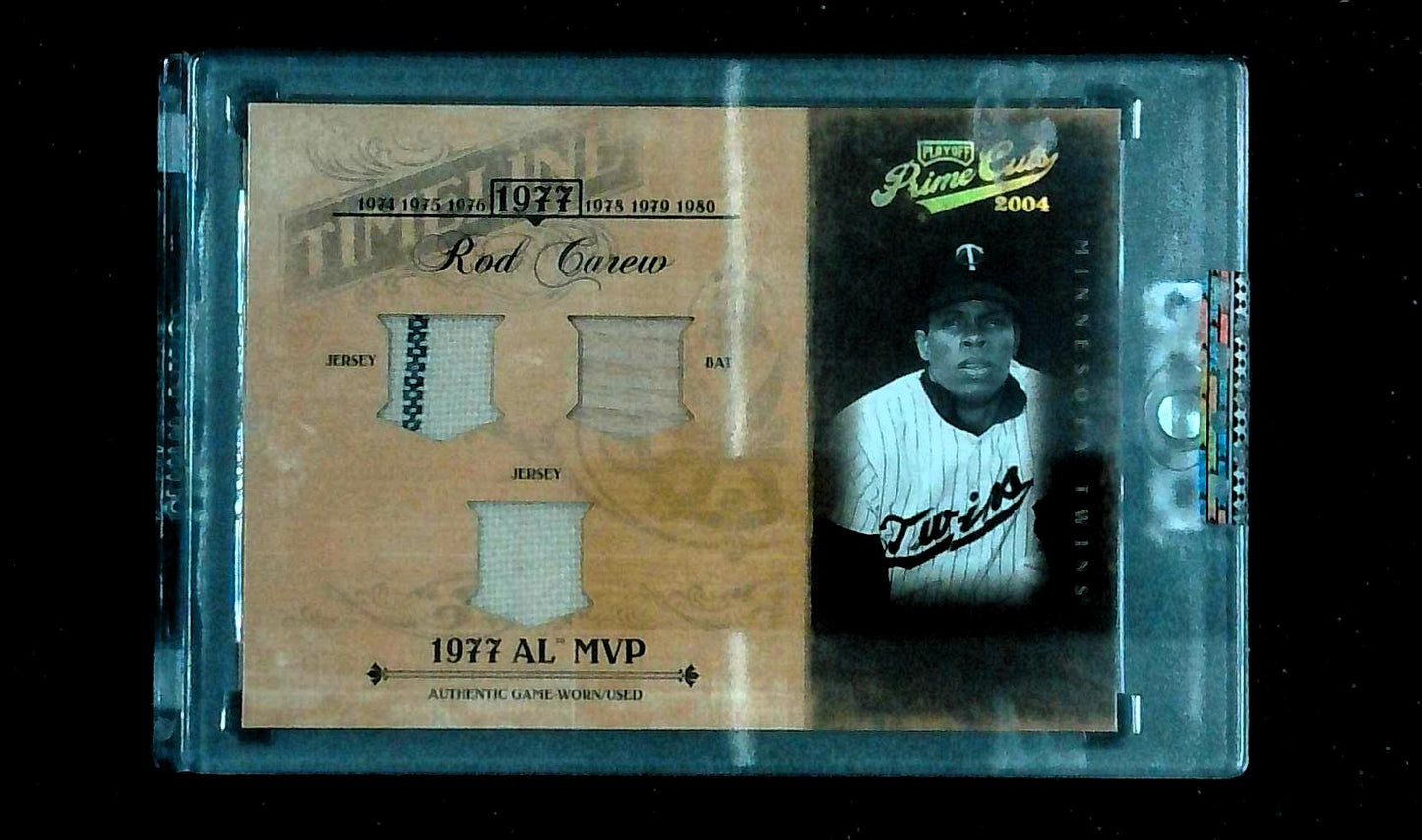 2004 Playoff Prime Cuts II Timeline Material Trio /5 Rod Carew #TL-81 HOF