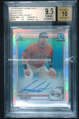 2020 Bowman Chrome Draft CASEY SCHMITT AUTO Refractor /499 BGS 9.5