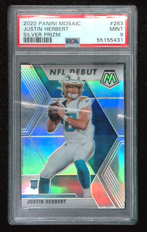 2020 Panini Mosaic NFL Debut Justin Herbert #263 Silver Prizm PSA 9 Chargers