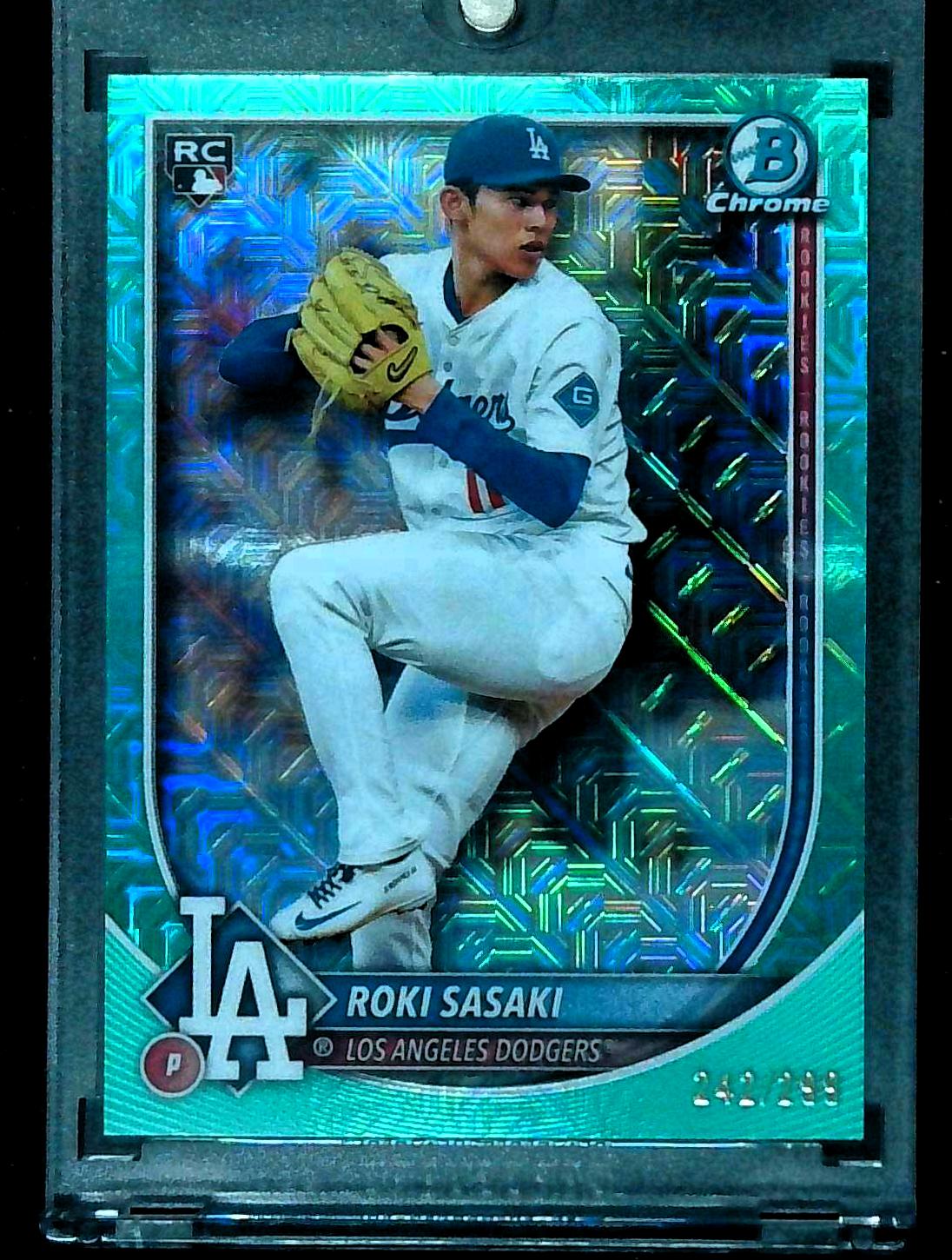 Roki Sasaki 2025 Topps Bowman Chrome Aqua Mojo Refractor Rookie /299 #12 Dodgers