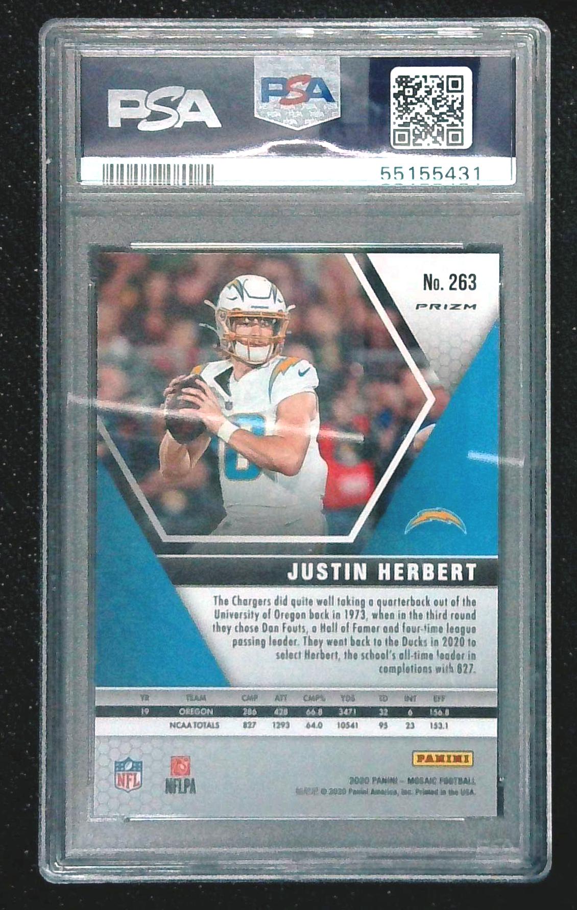 2020 Panini Mosaic NFL Debut Justin Herbert #263 Silver Prizm PSA 9 Chargers