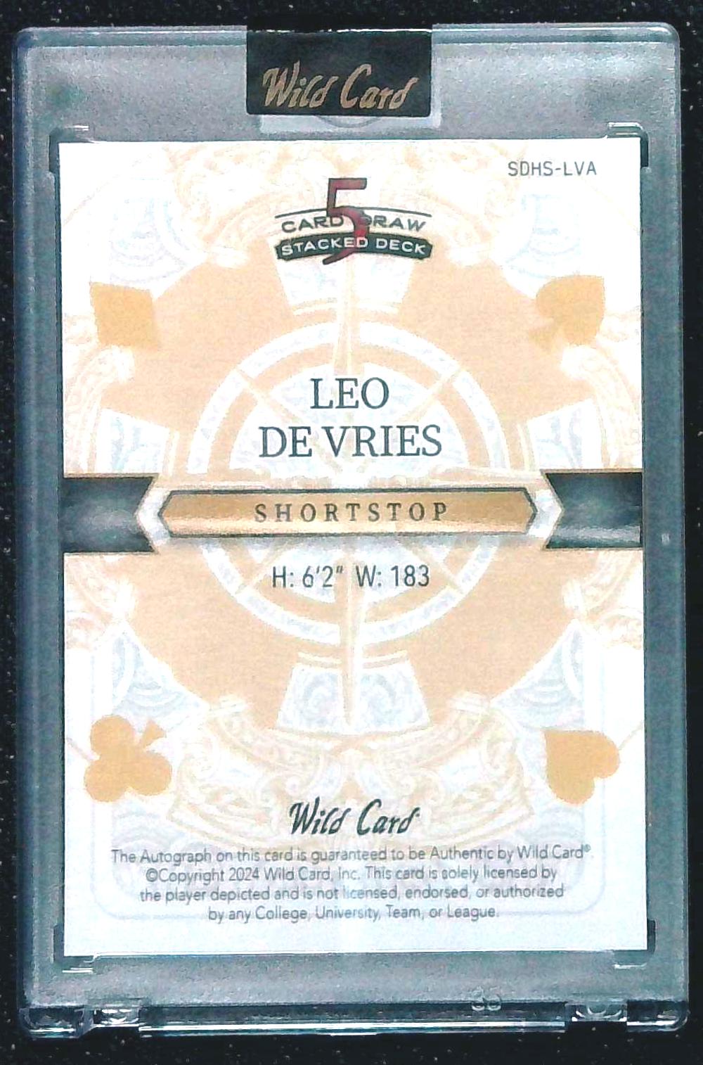 2024 Wild Card 5 Card Draw Leo De Vries RC Blue Jack Of SPADES Auto #1/2
