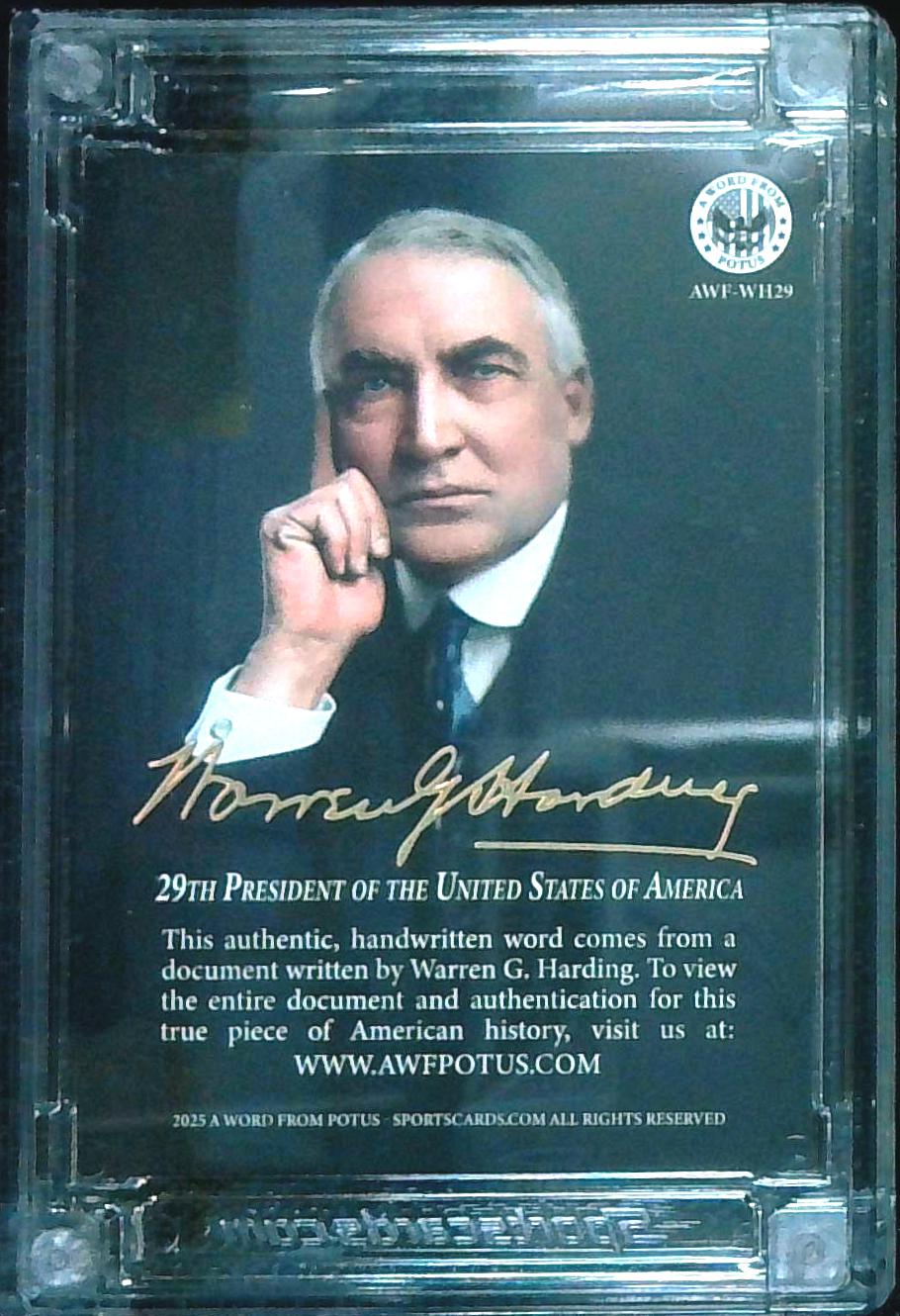 2025 A Word From Potus Warren G. Harding Handwritten Word Relic President