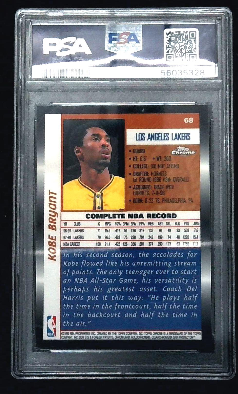 1998 TOPPS CHROME #68 KOBE BRYANT PSA 9