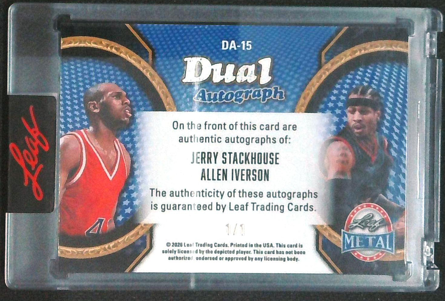 2026 Leaf Metal President’s Day Jerry Stackhouse Allen Iverson 1/1 Auto Card