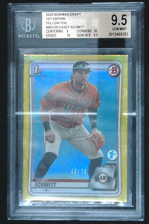 2020 Bowman 1st Edition Casey Schmitt RC Yellow Foil /75 Giants BGS 9.5
