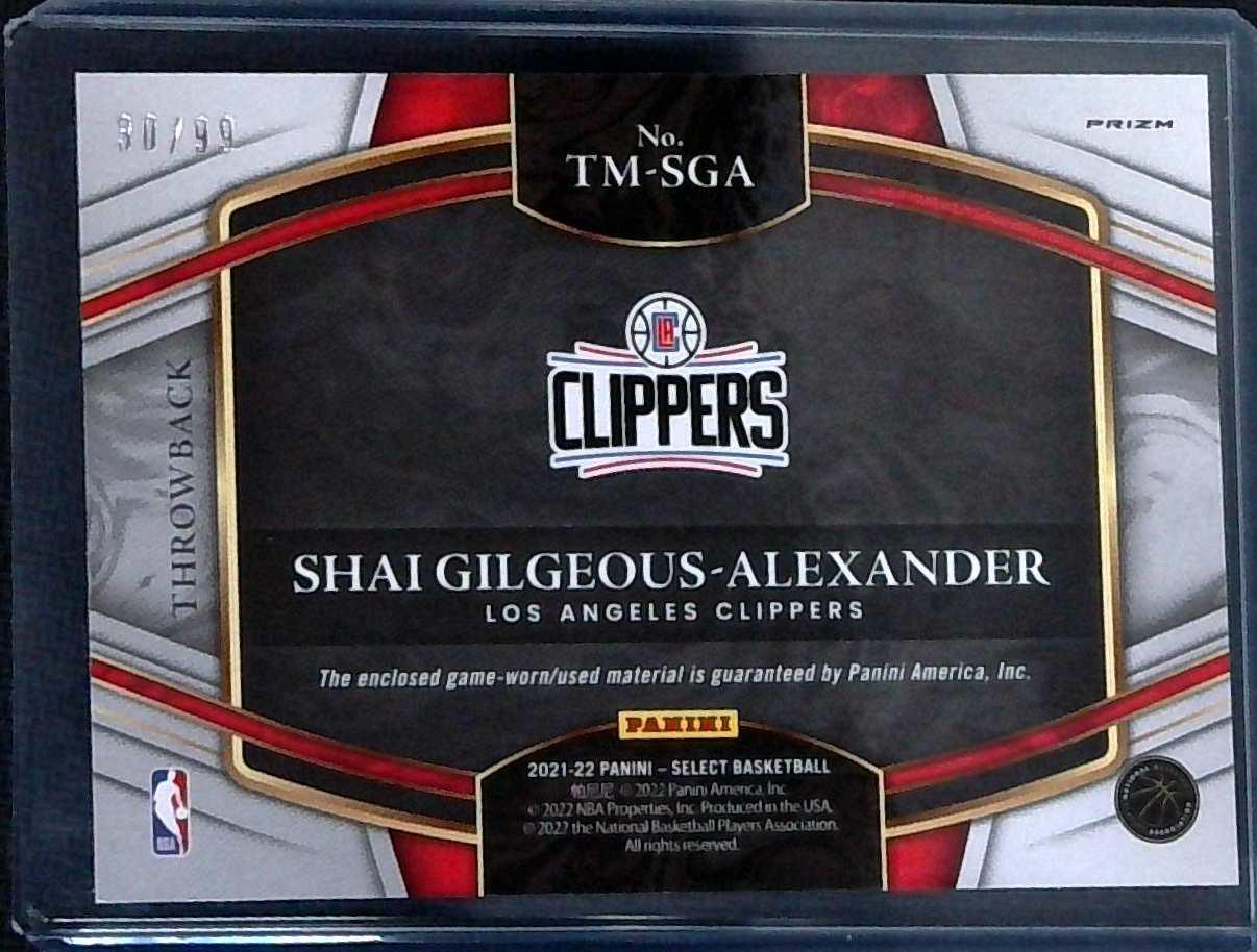 Shai Gilgeous-Alexander 2021-22 Panini Select Purple Throwback GU Jersey /99