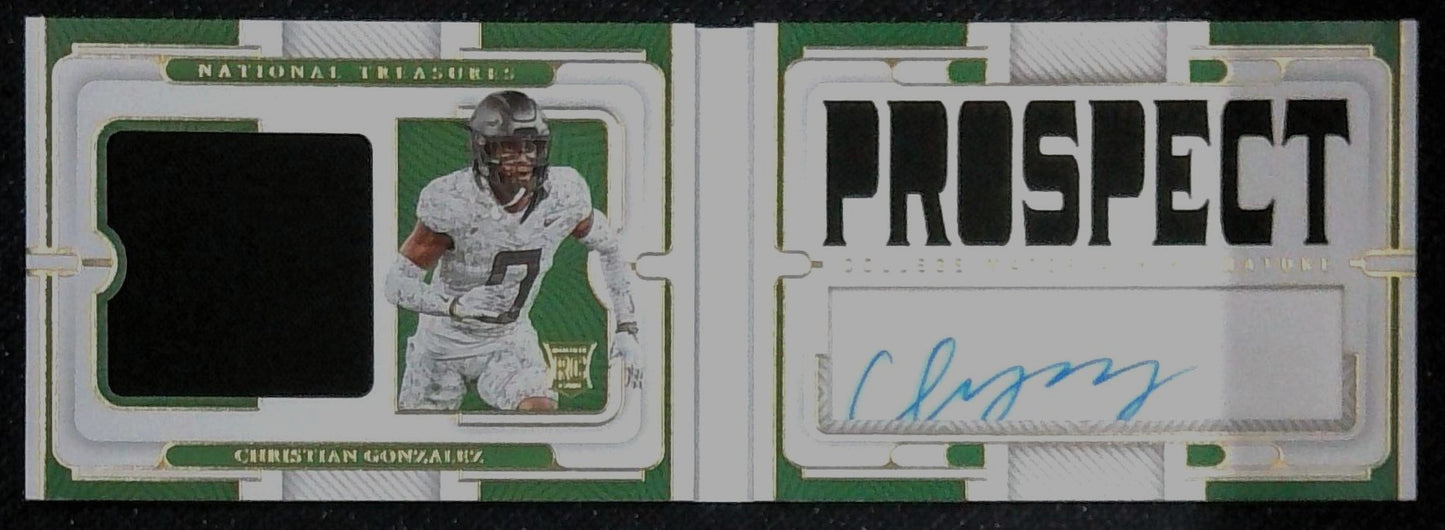 2023 Panini National Treasures Collegiate Christian Gonzalez MEM Auto Booklet /99