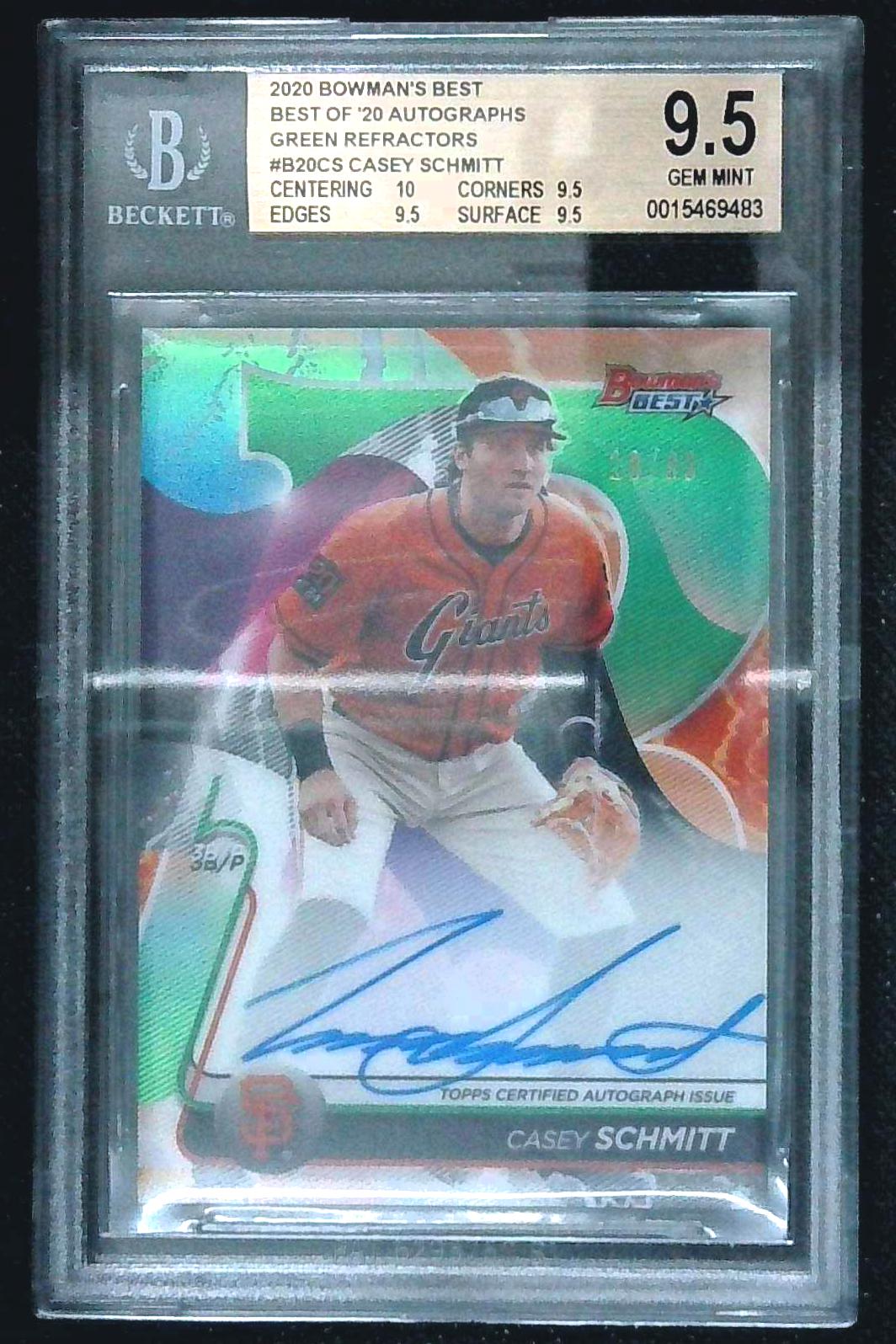 Casey Schmitt 2020 Bowman's Best Green Refractor Autograph Auto BGS 9.5 /99