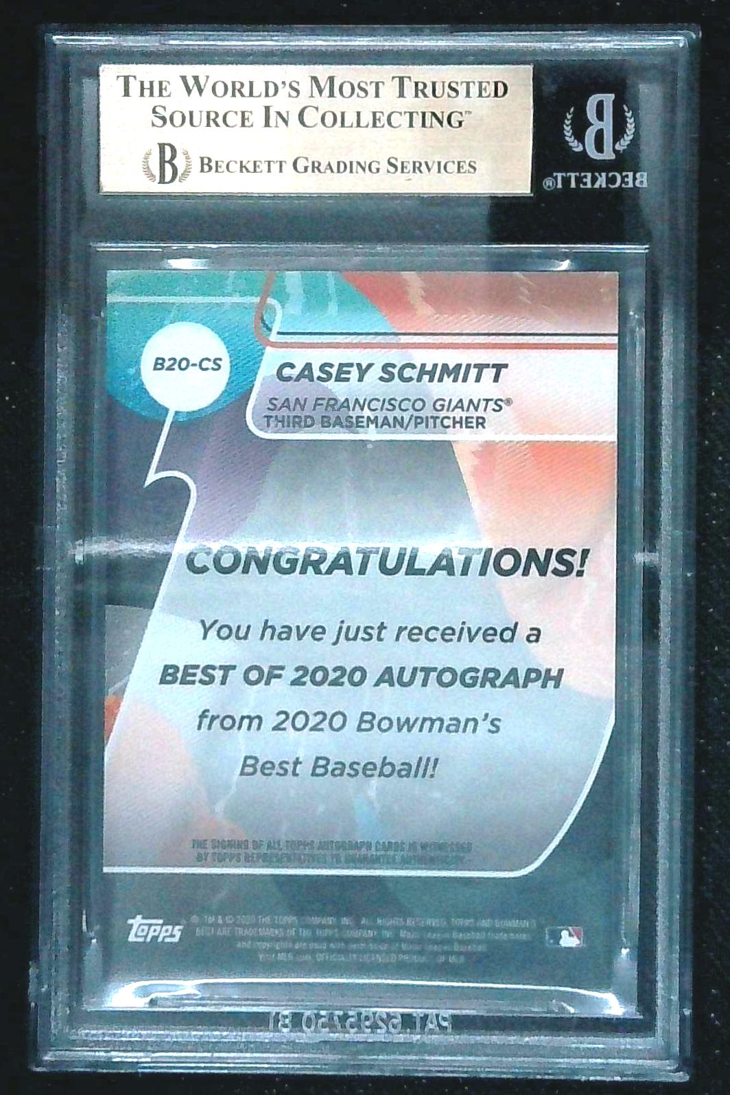 Casey Schmitt 2020 Bowman's Best Green Refractor Autograph Auto BGS 9.5 /99