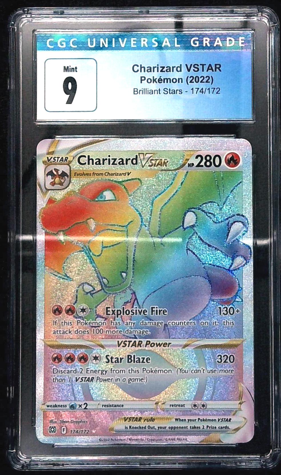 Pokémon TCG - Charizard VSTAR - Brilliant Stars 174/172 Rainbow Rare CGC 9