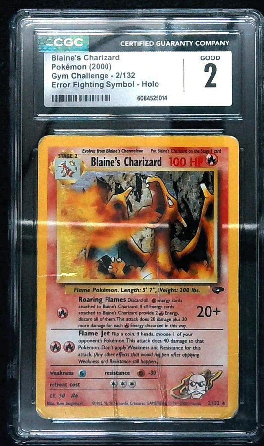 BLAINE'S CHARIZARD - 2/132 - Gym Challenge - Holo - Pokemon CGC 2