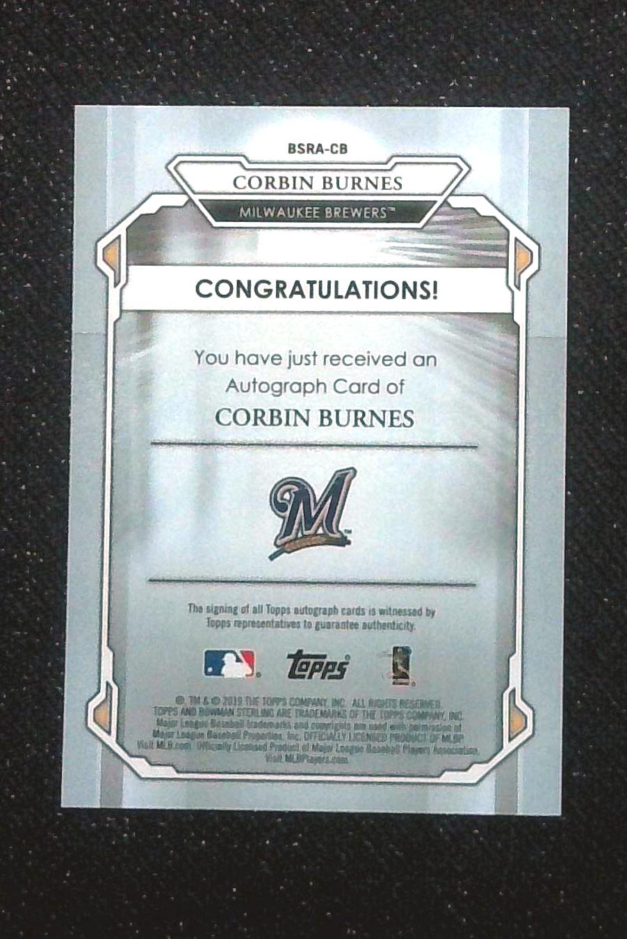 2019 Bowman Sterling Corbin Burnes Rookie Auto