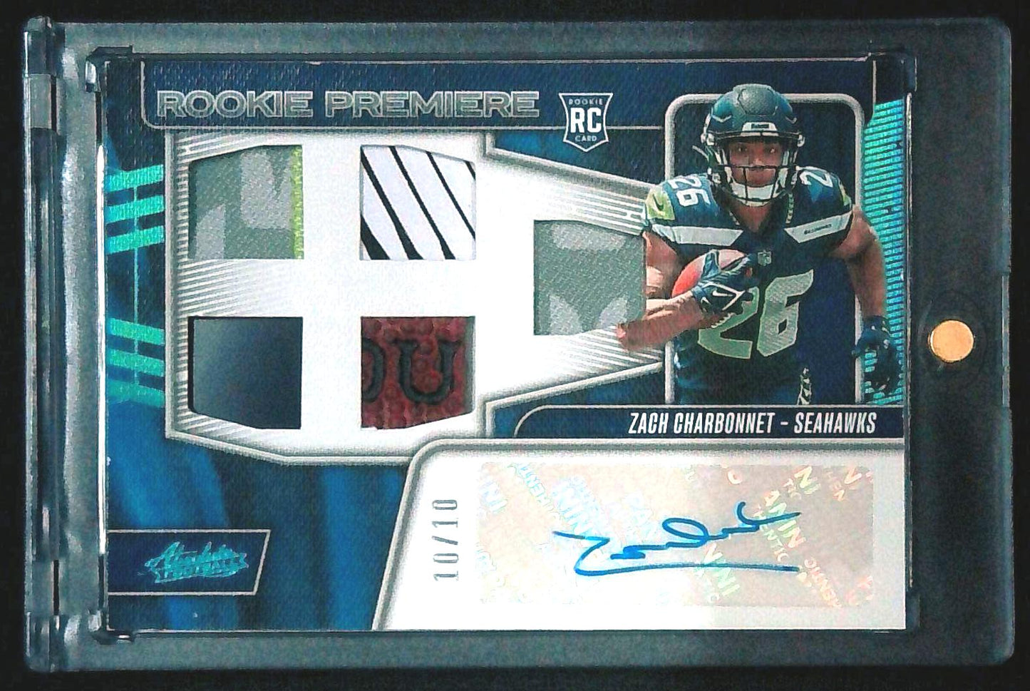 2023 Absolute Zach Charbonnet Rookie Premiere Materials RC Jersey Auto RPA 10/10