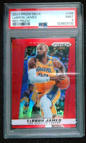 LeBron James 2024-25 Panini Prizm Deca #198 Red Prizm /199 Lakers PSA 9