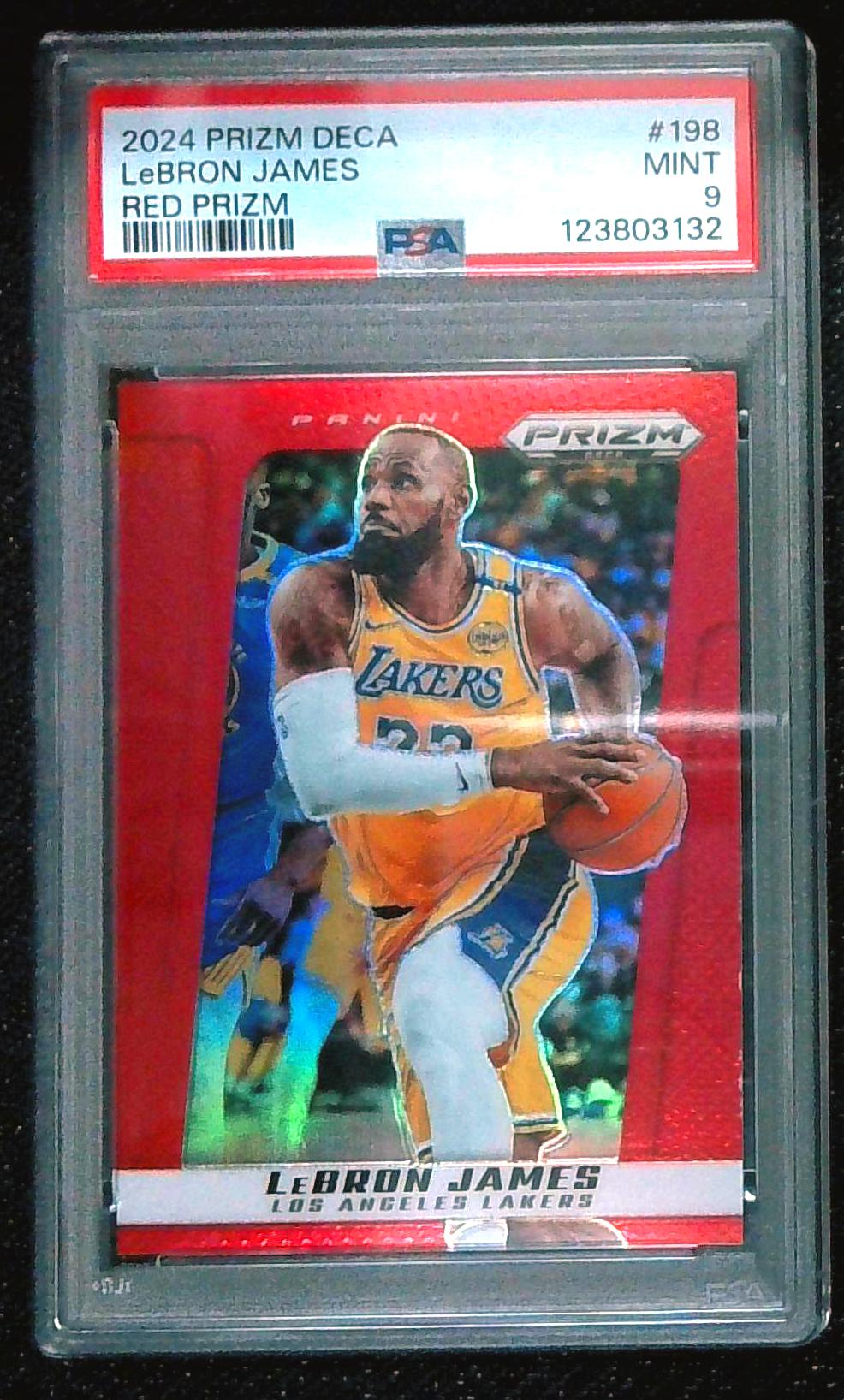 LeBron James 2024-25 Panini Prizm Deca #198 Red Prizm /199 Lakers PSA 9