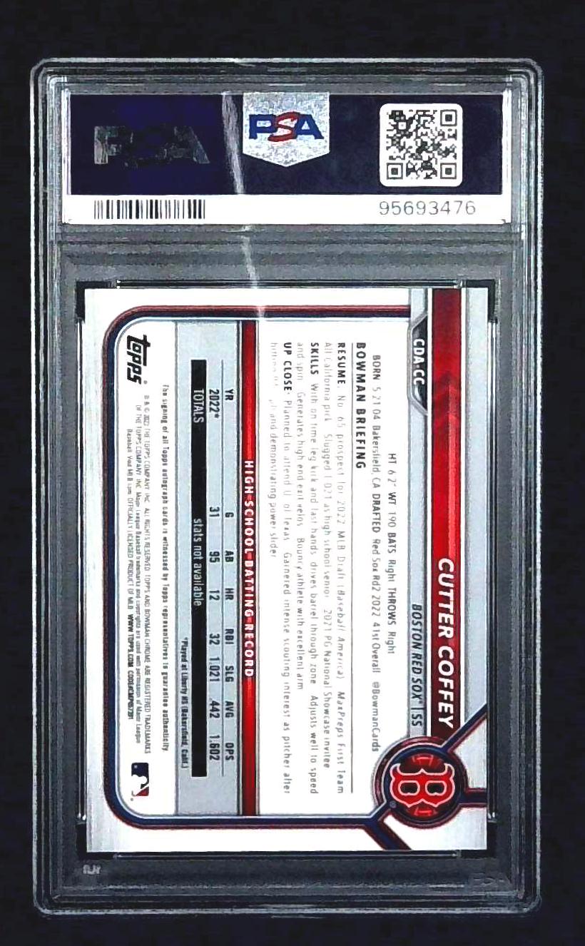 2022 Bowman Draft Chrome Cutter Coffey Blue Refractor Auto /150 PSA 9