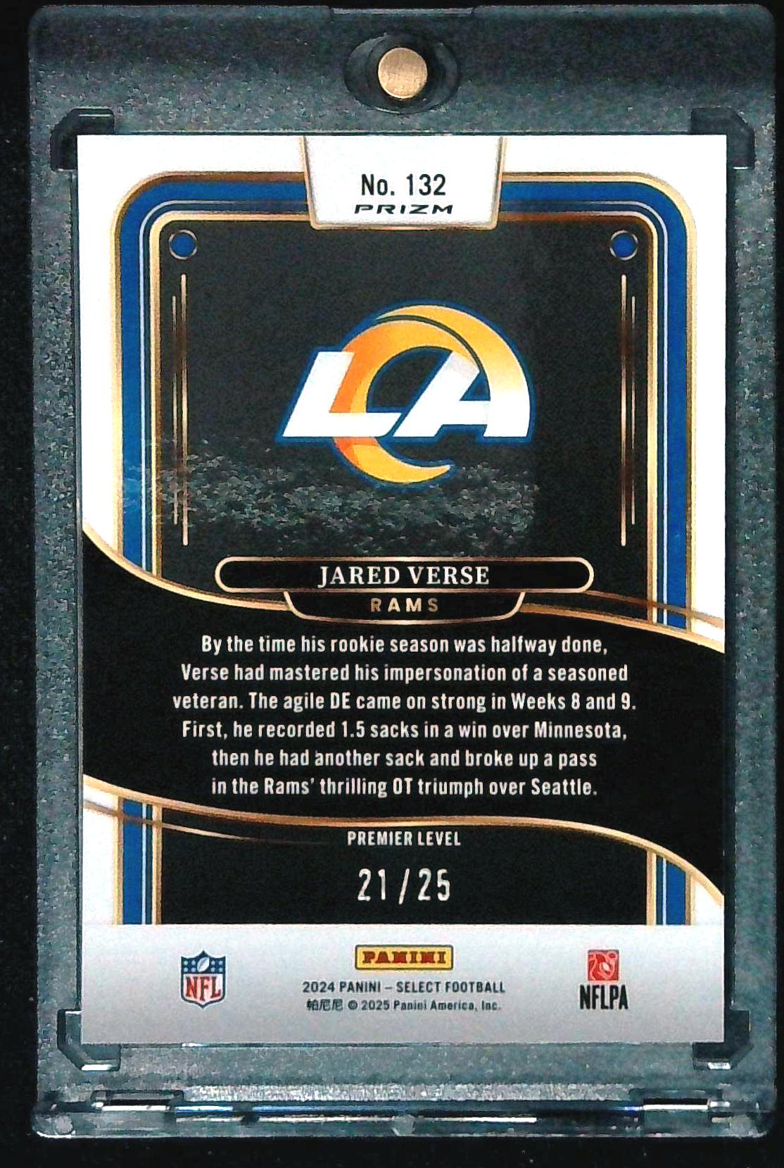 2024 Panini Select Jared Verse Premier RC Blue Disco Prizm Rookie #/25 Rams