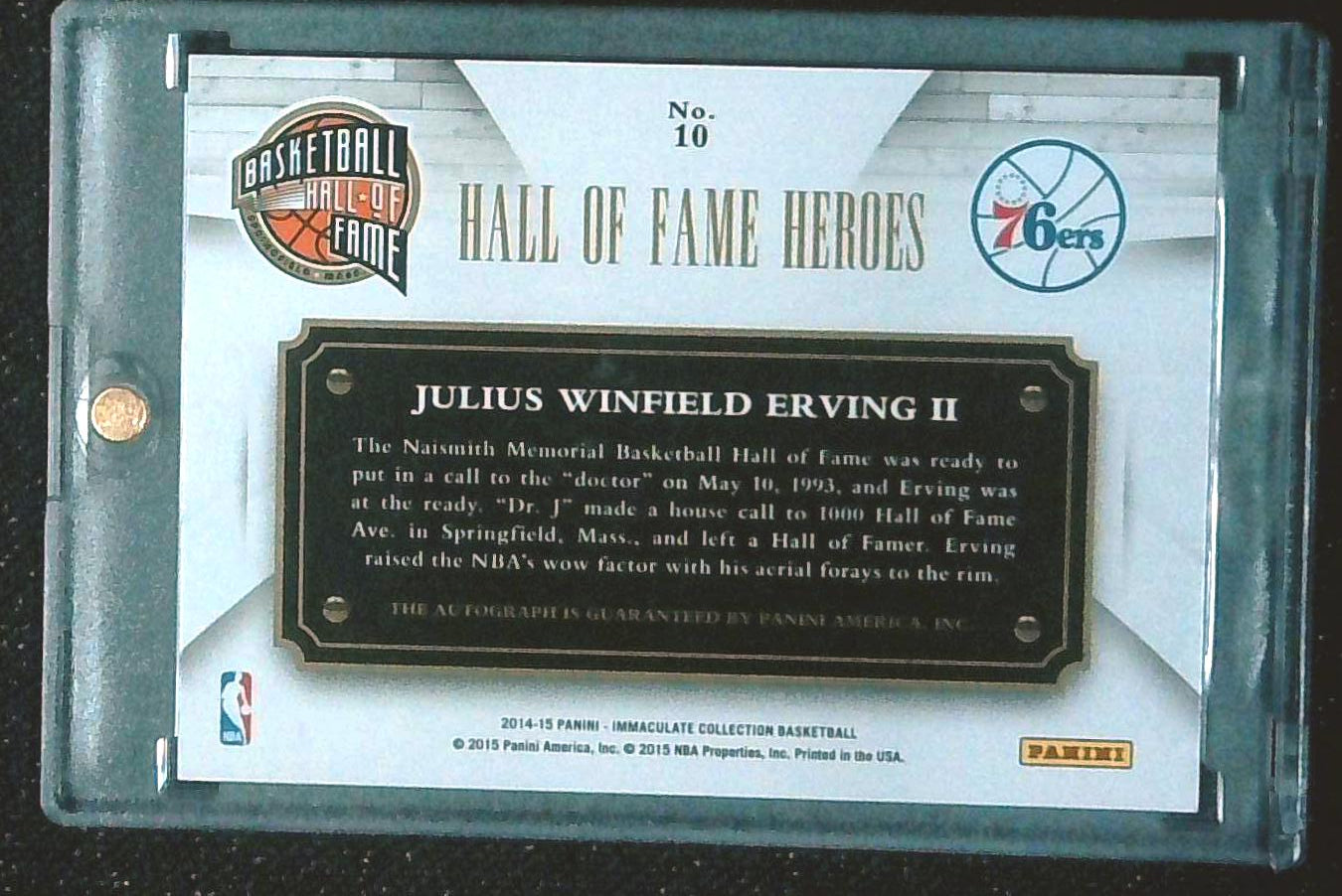 2014-15 Immaculate Hall Of Fame Heroes Julius Erving Auto /75