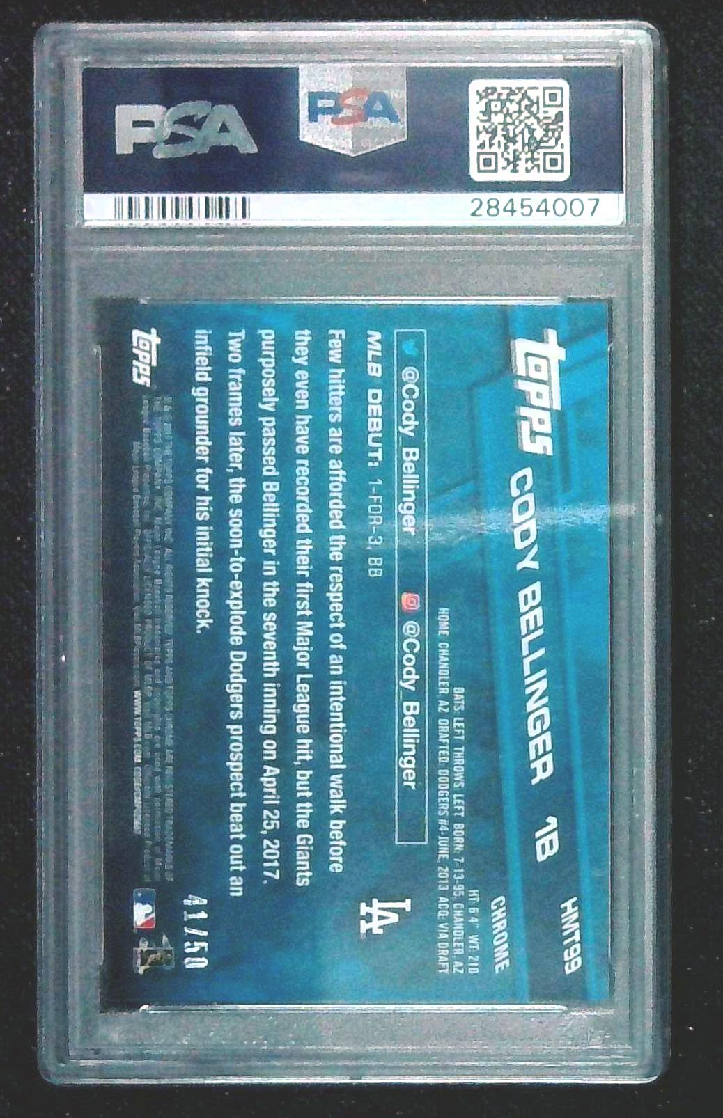 Cody Bellinger 2017 Topps Chrome Update Gold Refractor Rookie Debut RC PSA 10