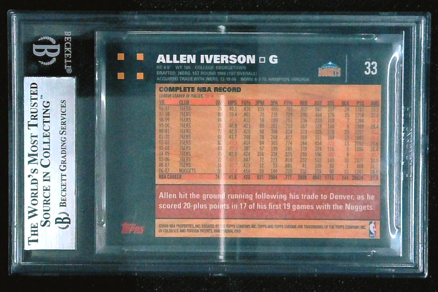2007-08 Topps Chrome #33 Allen Iverson BGS 9