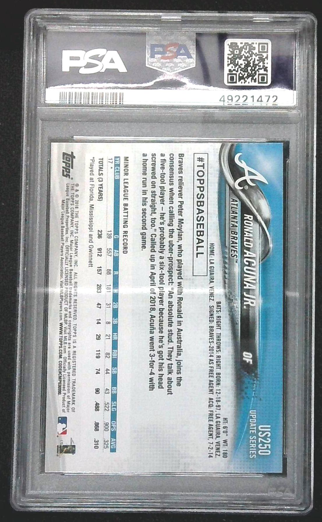 2018 Topps Update #US250 Ronald Acuna, Jr. PSA 10 Rookie Atlanta Braves