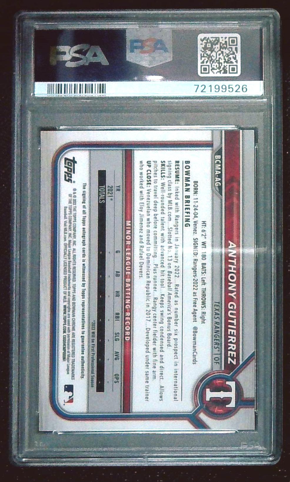 2022 Bowman Chrome Anthony Gutierrez Green Mojo Auto /99 PSA 10