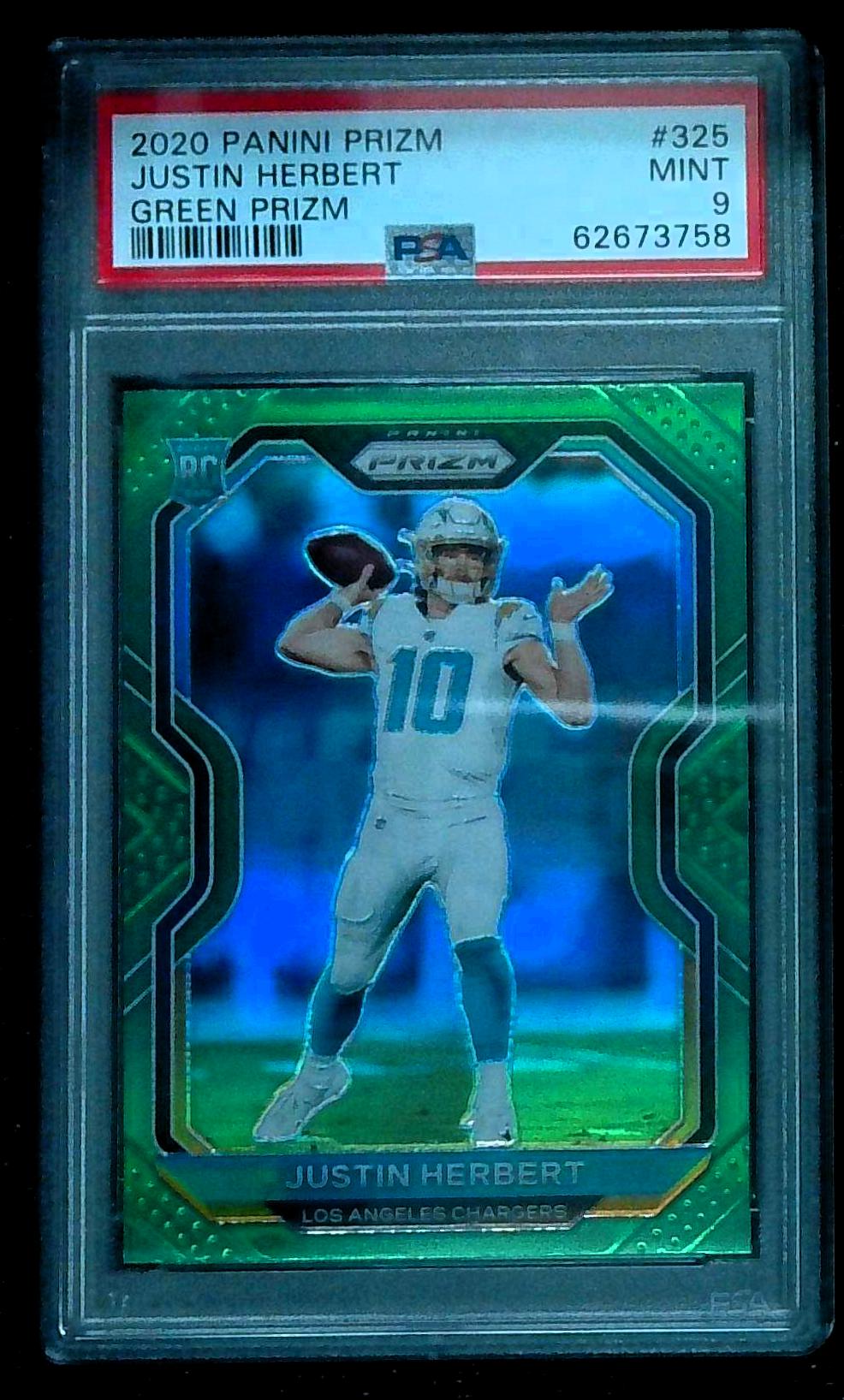 2020 Panini Prizm Justin Herbert Green Prizm #325 PSA 9