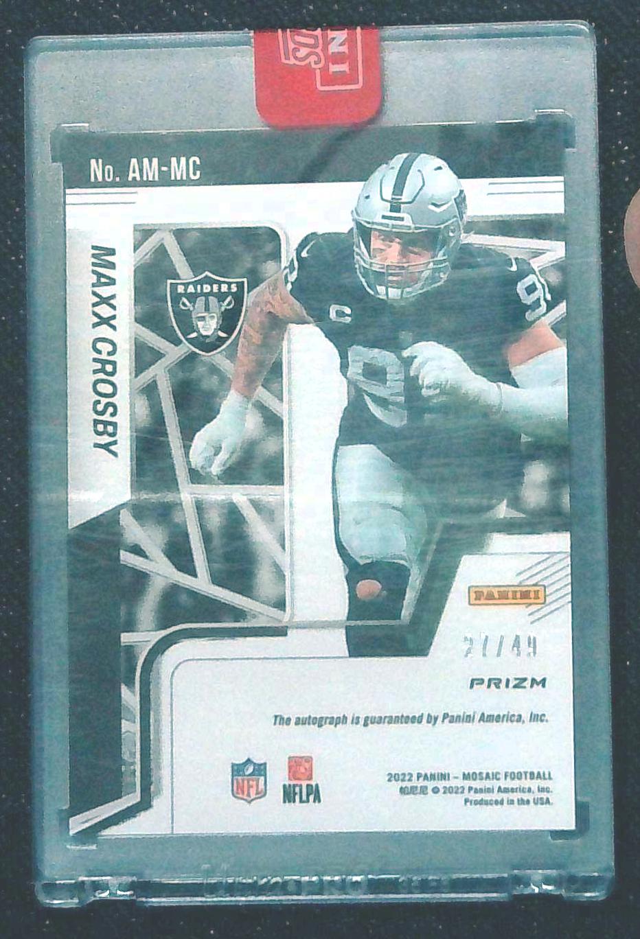 2022 PANINI MOSAIC MAXX CROSBY AUTO PURPLE PRIZM /49 SSP SEALED ENCASED