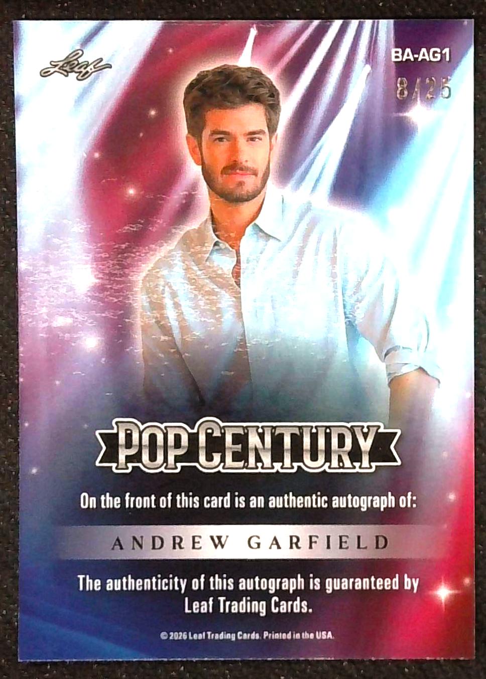 ANDREW GARFIELD 2026 LEAF POP CENTURY SILVER AUTO /25