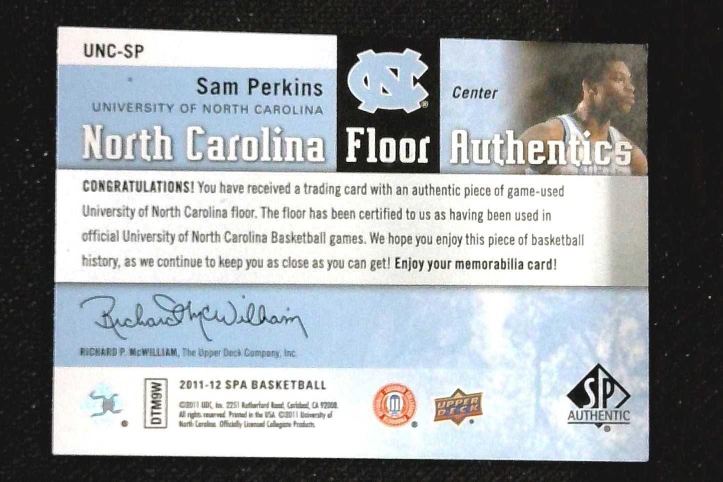 2011-12 SP Authentic North Carolina Floor Authentics Sam Perkins #UNC-SP