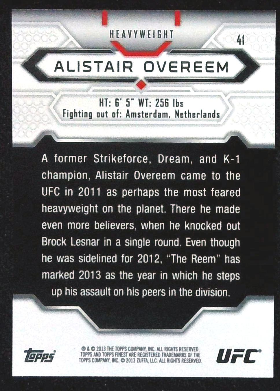 2013 Topps UFC Finest Alistair Overeem Gold /88
