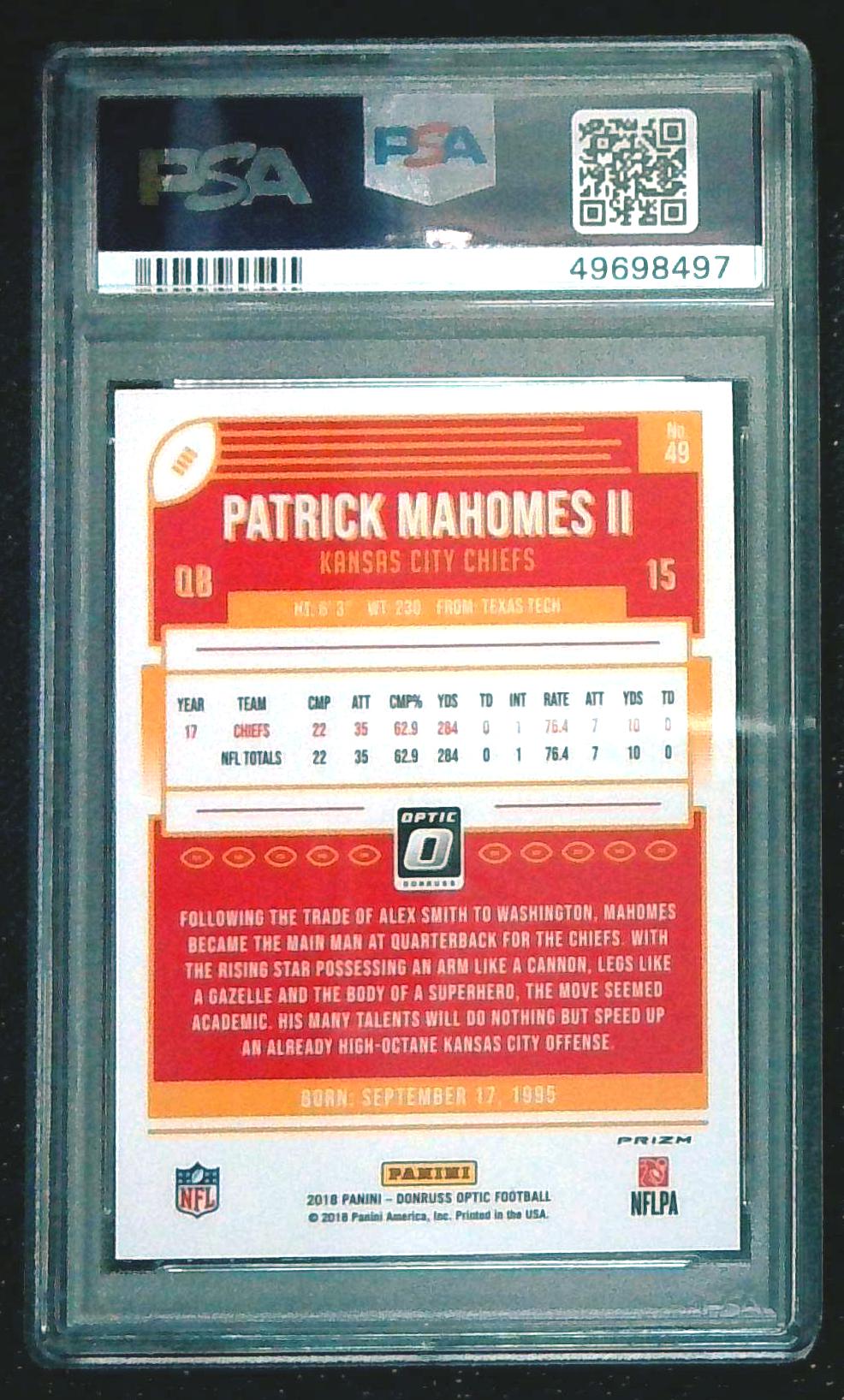 2018 Donruss Optic Patrick Mahomes Holo PSA 9
