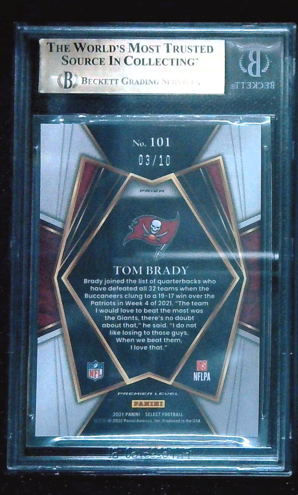 2021 Panini Select Tom Brady Premier Level Pink Prizm #'d 3/10 BGS 9.5