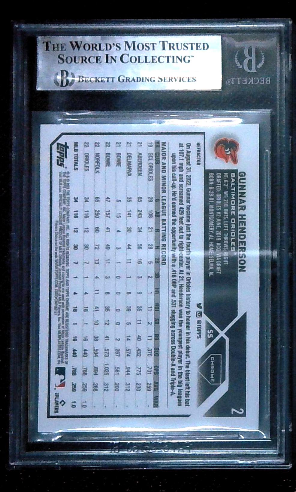Gunnar Henderson 2023 Topps Chrome Refractor RC BGS 9 Rookie Orioles