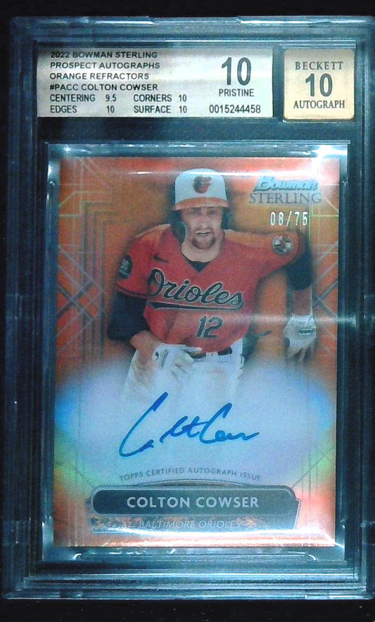 2022 Bowman Sterling Colton Cowser Pros.Auto- Orange Ref /75 BGS Pristine 10 Auto 10